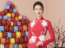 Á hậu Hà Thu diện áo dài đón xuân