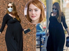 Emma Stone bụng bầu vượt mặt ra phố