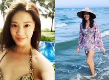 Hoa hậu Hong Kong đội nón lá, diện bikini dạo biển Đà Nẵng