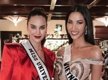 Hoàng Thùy đọ sắc với đương kim Hoa hậu Hoàn vũ Catriona Gray